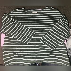 Womens Madewell Casler Strip Luxe Long Sleeve Army Green Size Large